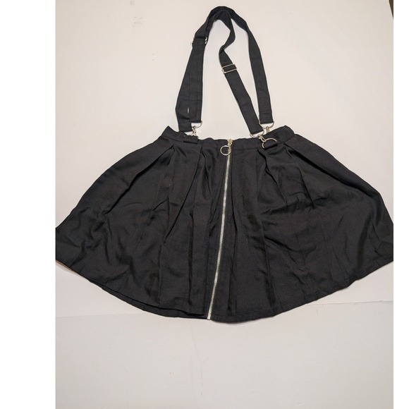 Hot Topic Dresses & Skirts - Hot Topic Black Pleated Suspender Skirt Front‎ Zip O-Ring Goth Punk Small